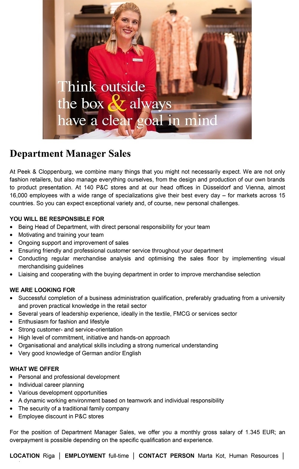 Peek & Cloppenburg Department Manager Sales