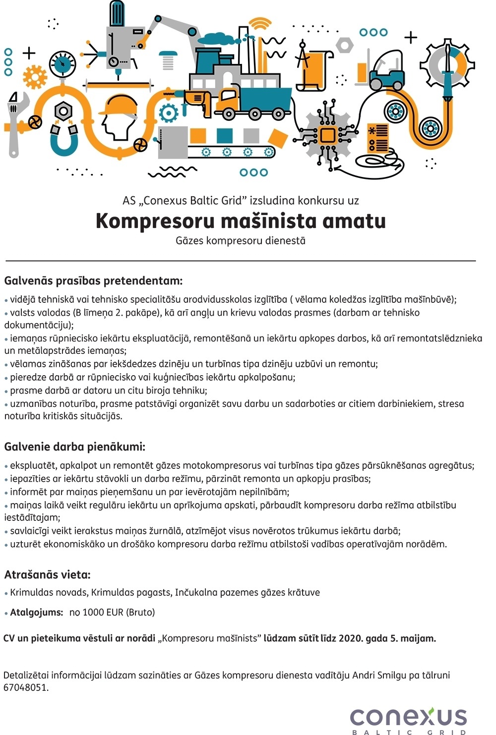Conexus Baltic Grid, A/S Kompresoru mašīnists/-e