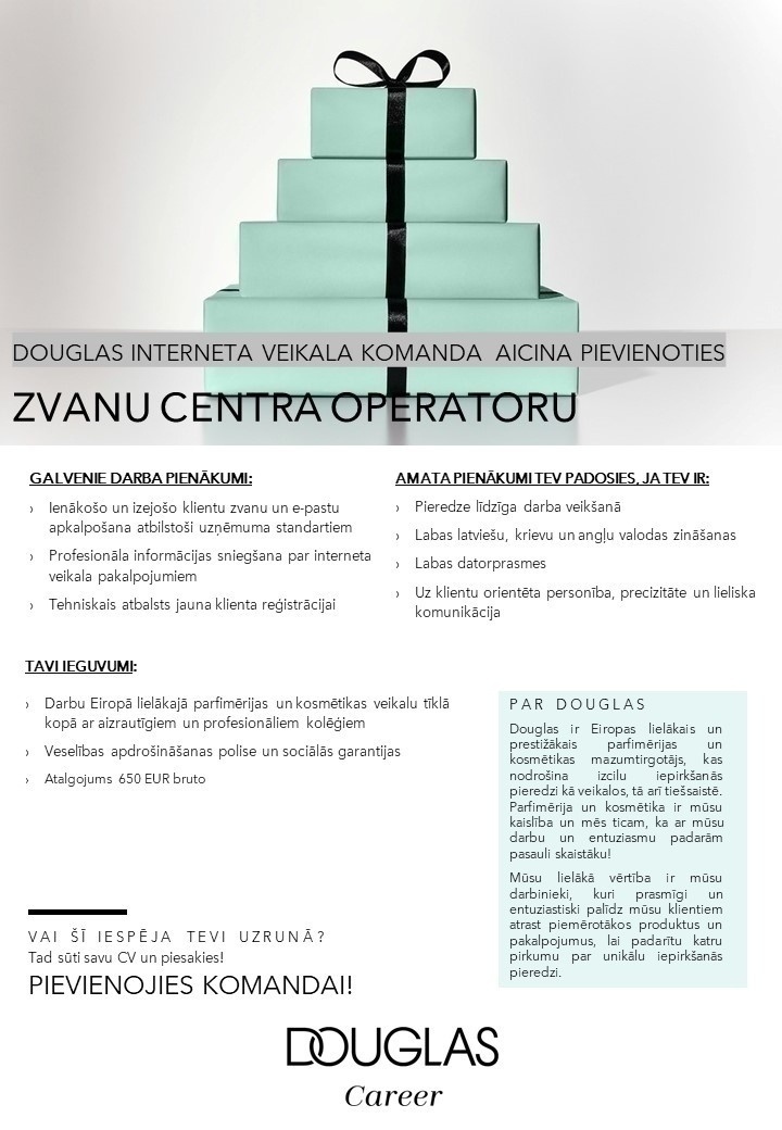 DOUGLAS LATVIA, SIA Zvanu centra operators/-e