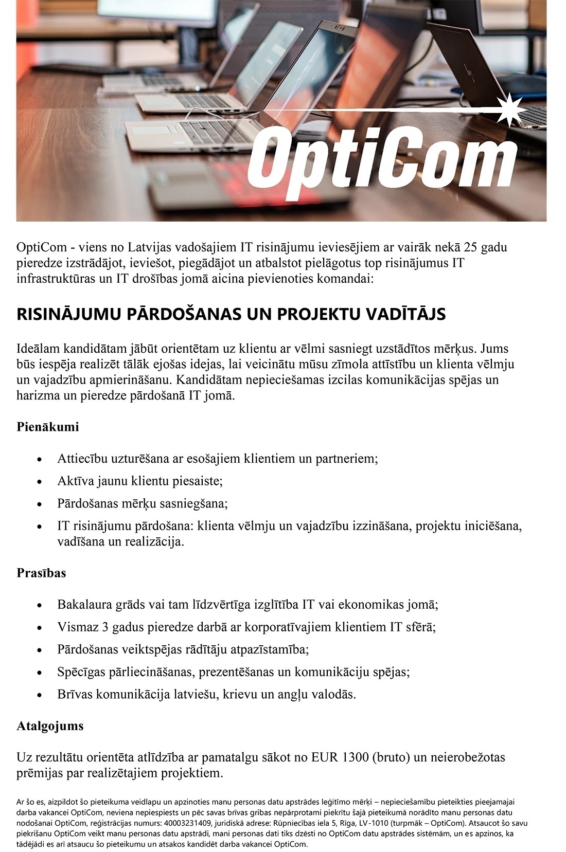 OptiCom, SIA Risinājumu pārdošanas un projektu vadītājs/-a