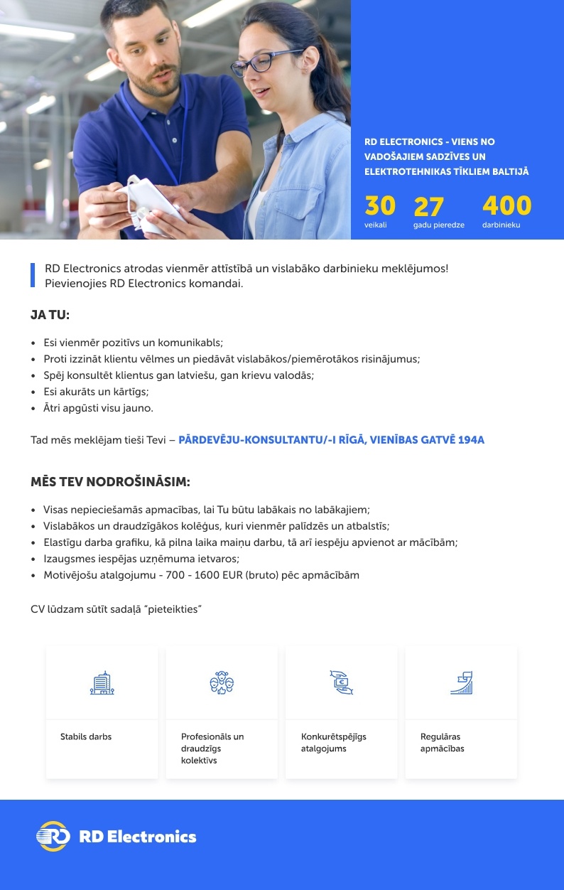 MK TRADE, SIA Pārdevējs/a-konsultants/e Vienības gatvē 194a, Rīga