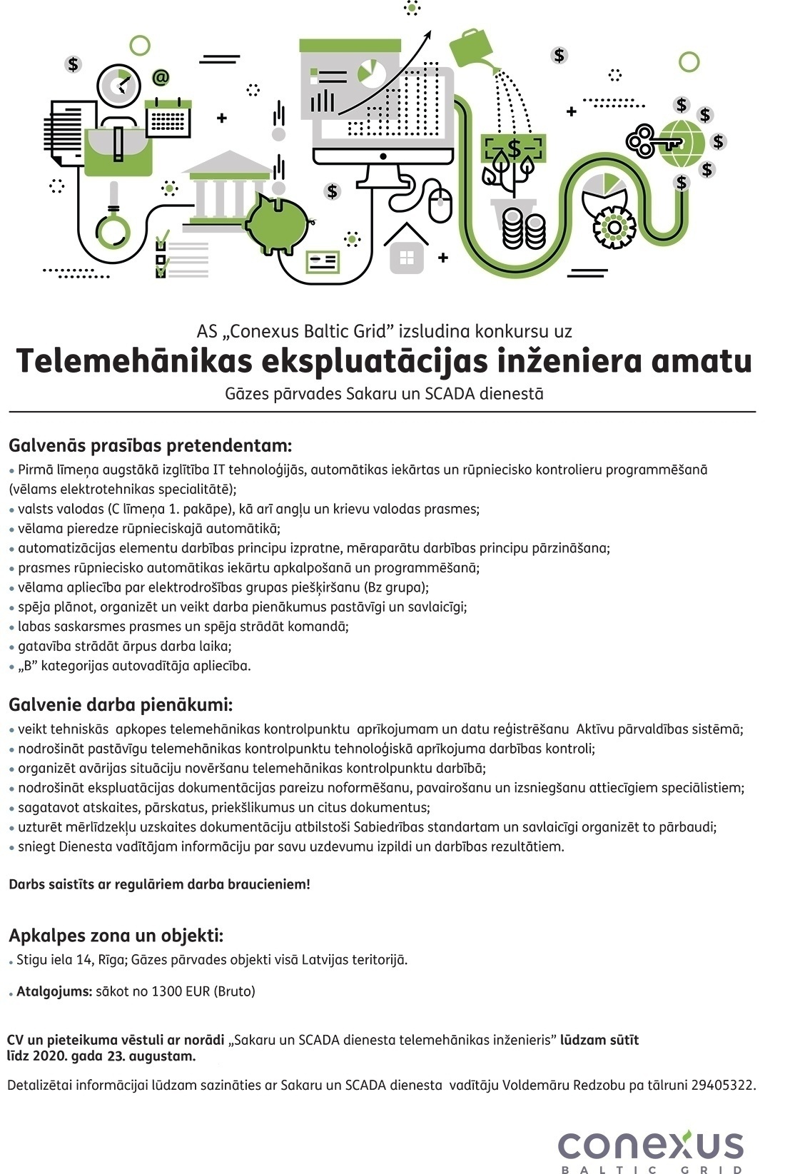 Conexus Baltic Grid, A/S Telemehānikas ekspluatācijas inženieris/-e