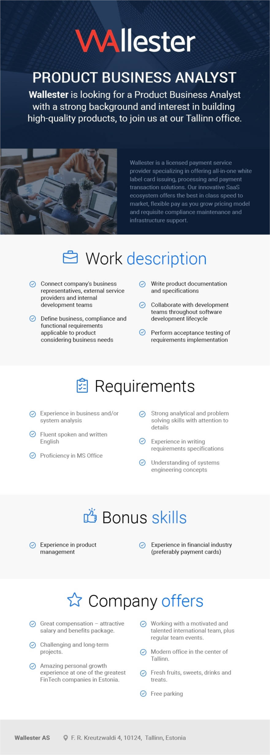 Wallester, AS PRODUCT BUSINESS ANALYST (REMOTE WORK OPTION)