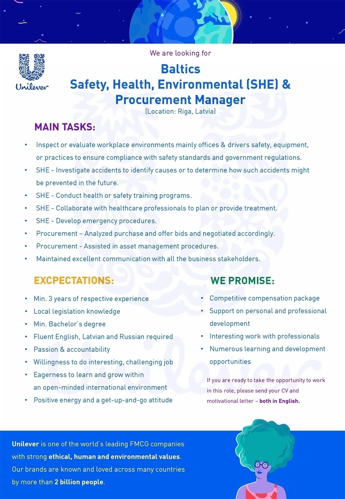 Unilever Baltic LLC, SIA Baltics Safety, Health, Environmental (SHE) & Procurement Manager