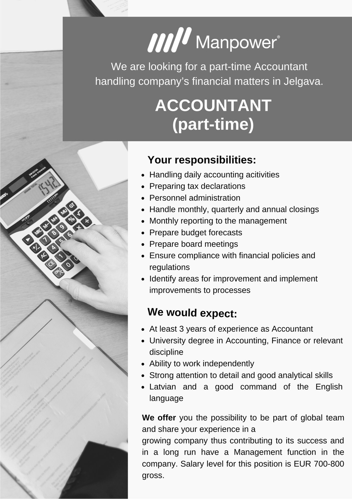 CV Market client Accountant (part-time)