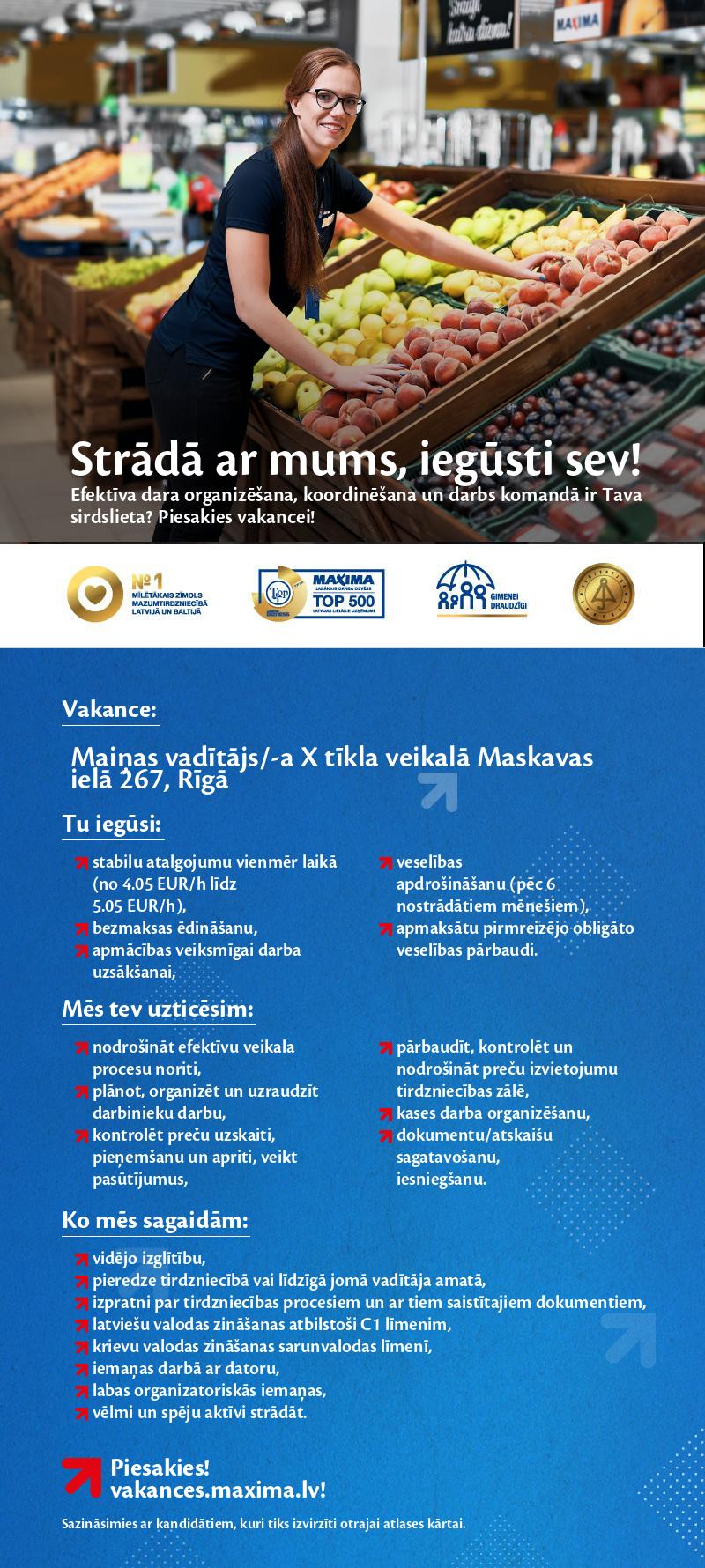 MAXIMA Latvija Maiņas vadītājs/-a
