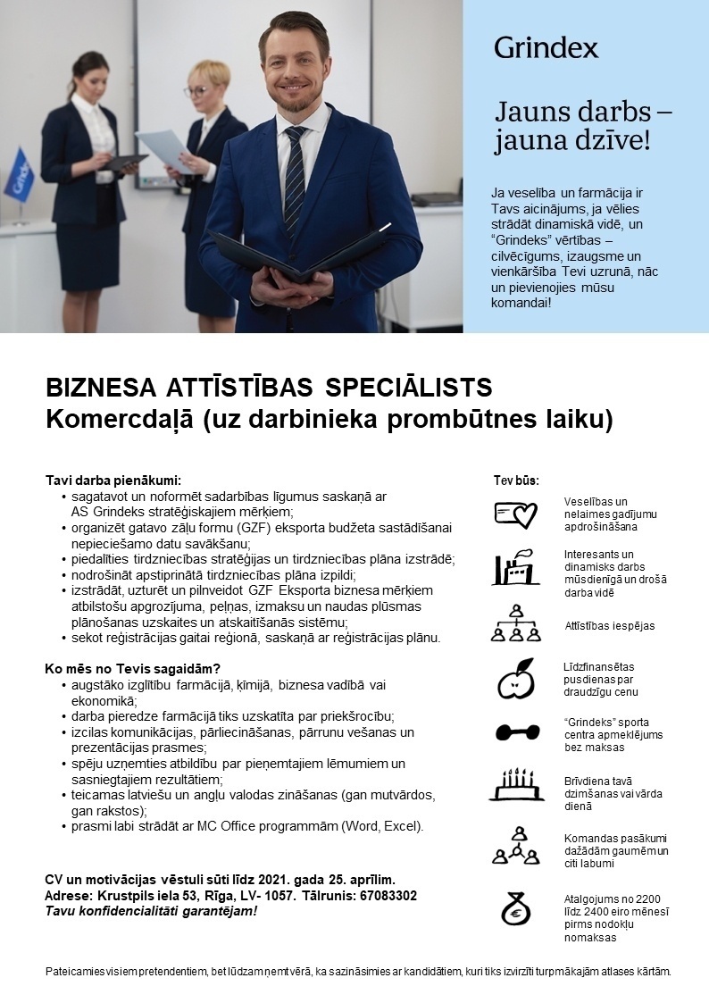 GRINDEKS, AS Biznesa attīstības speciālists/-e