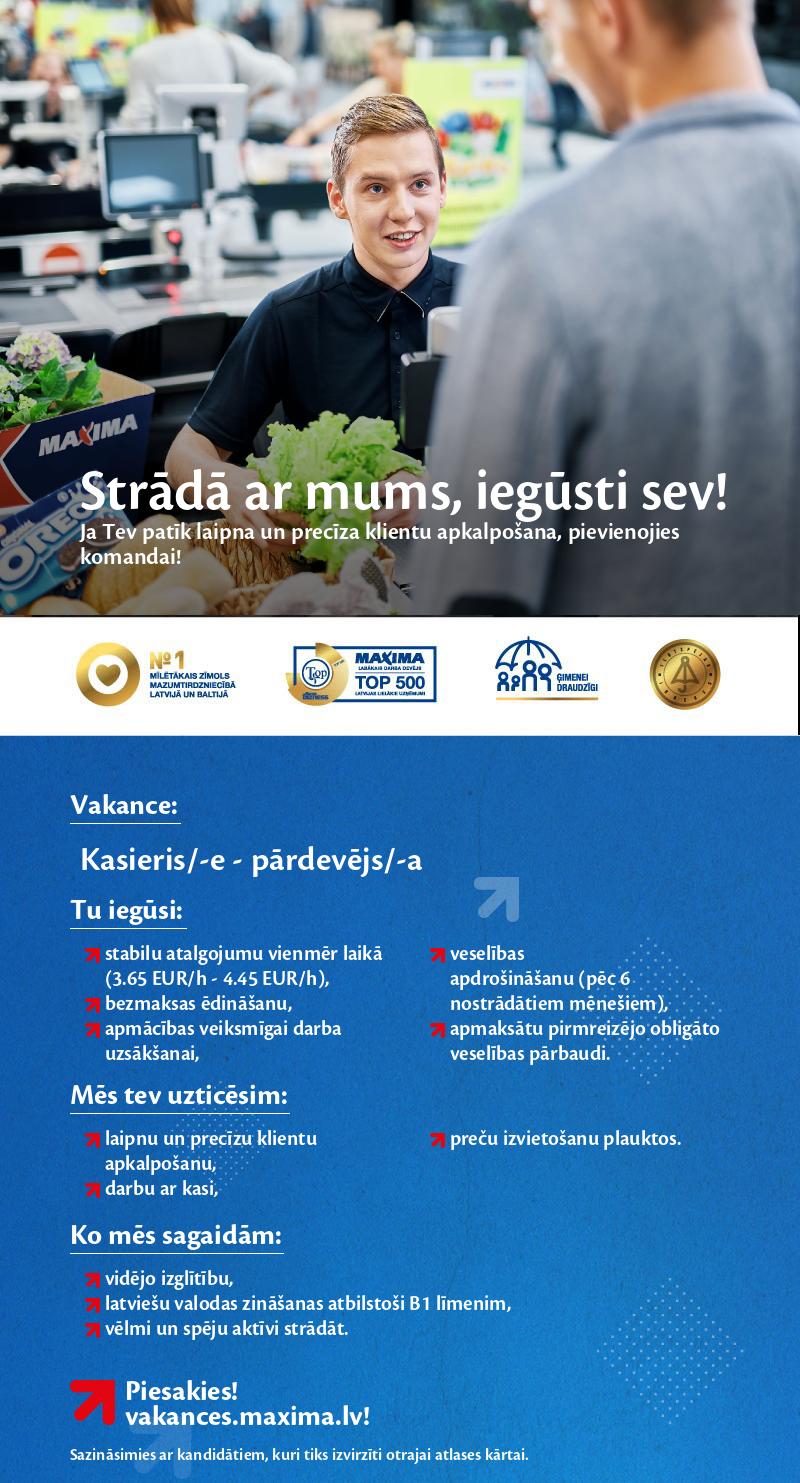 MAXIMA Latvija Kasieris/-e - pārdevējs/-a
