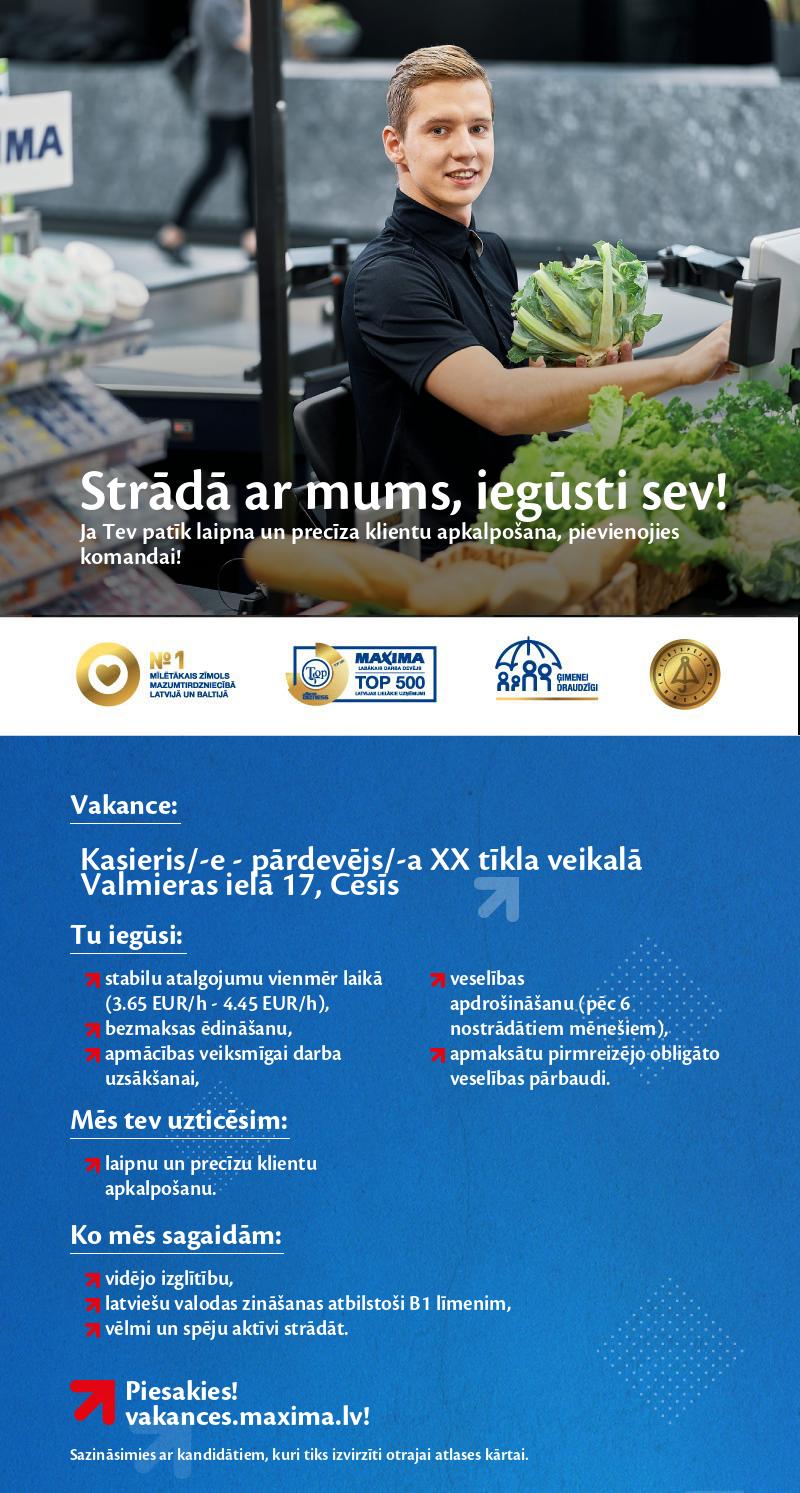 MAXIMA Latvija Kasieris/-e - pārdevējs/-a