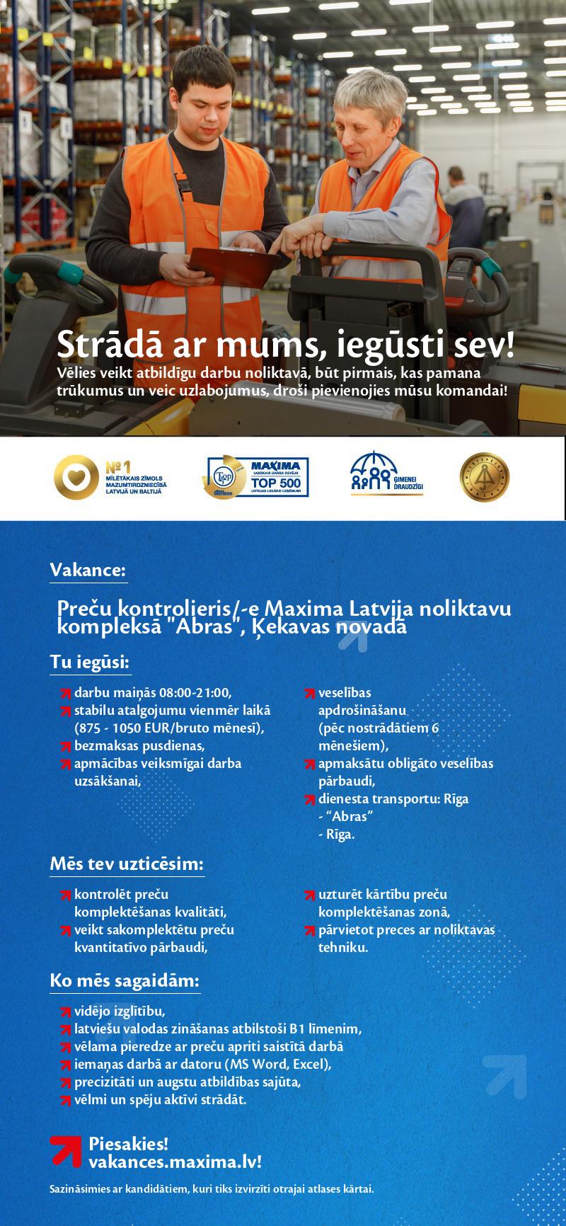 MAXIMA Latvija Preču kontrolieris/-e