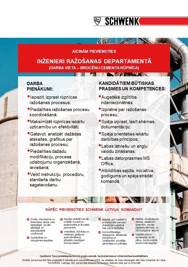 SCHWENK Latvija, SIA Inženieris/-e