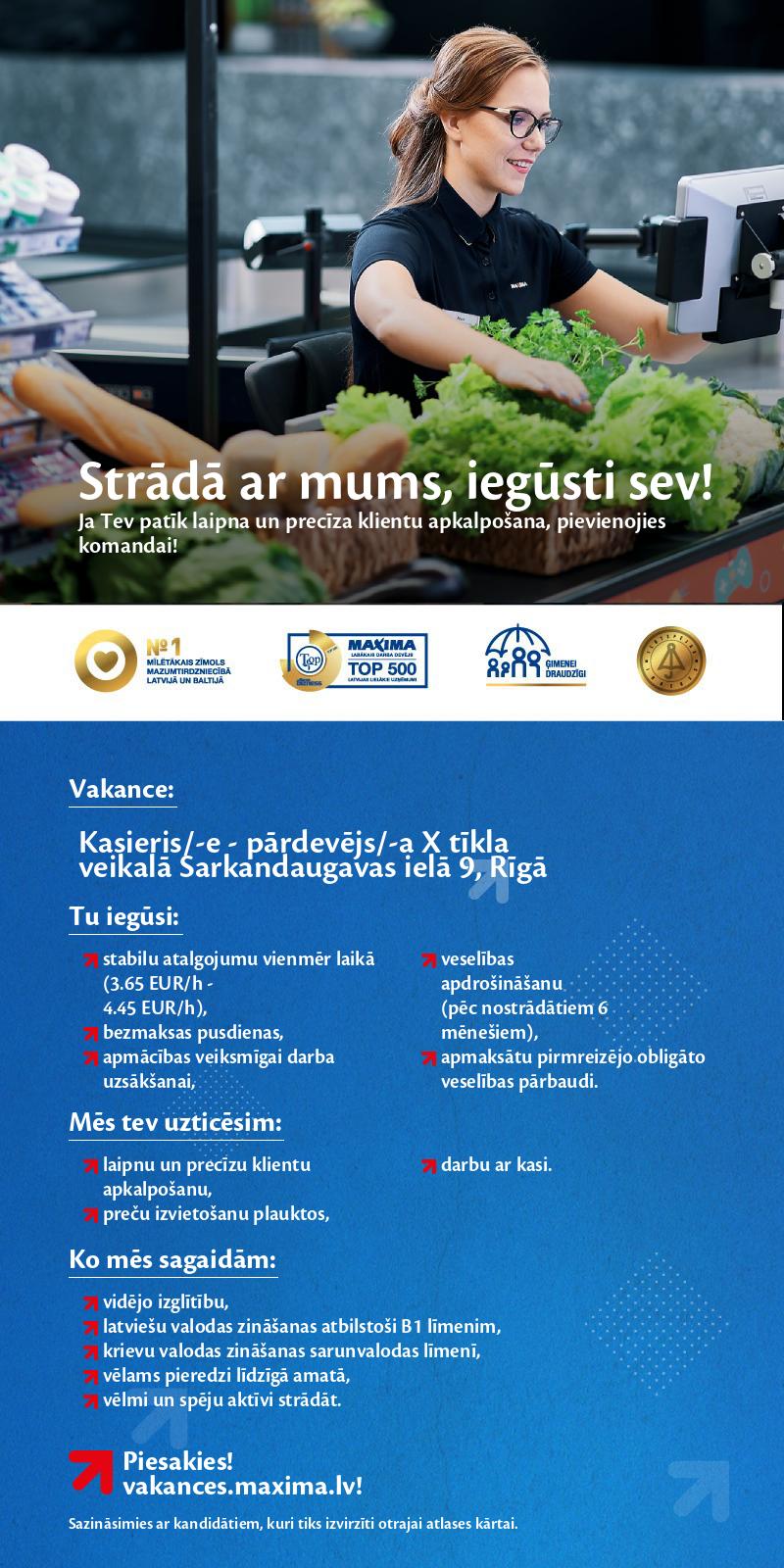 MAXIMA Latvija Kasieris/-e - pārdevējs/-a