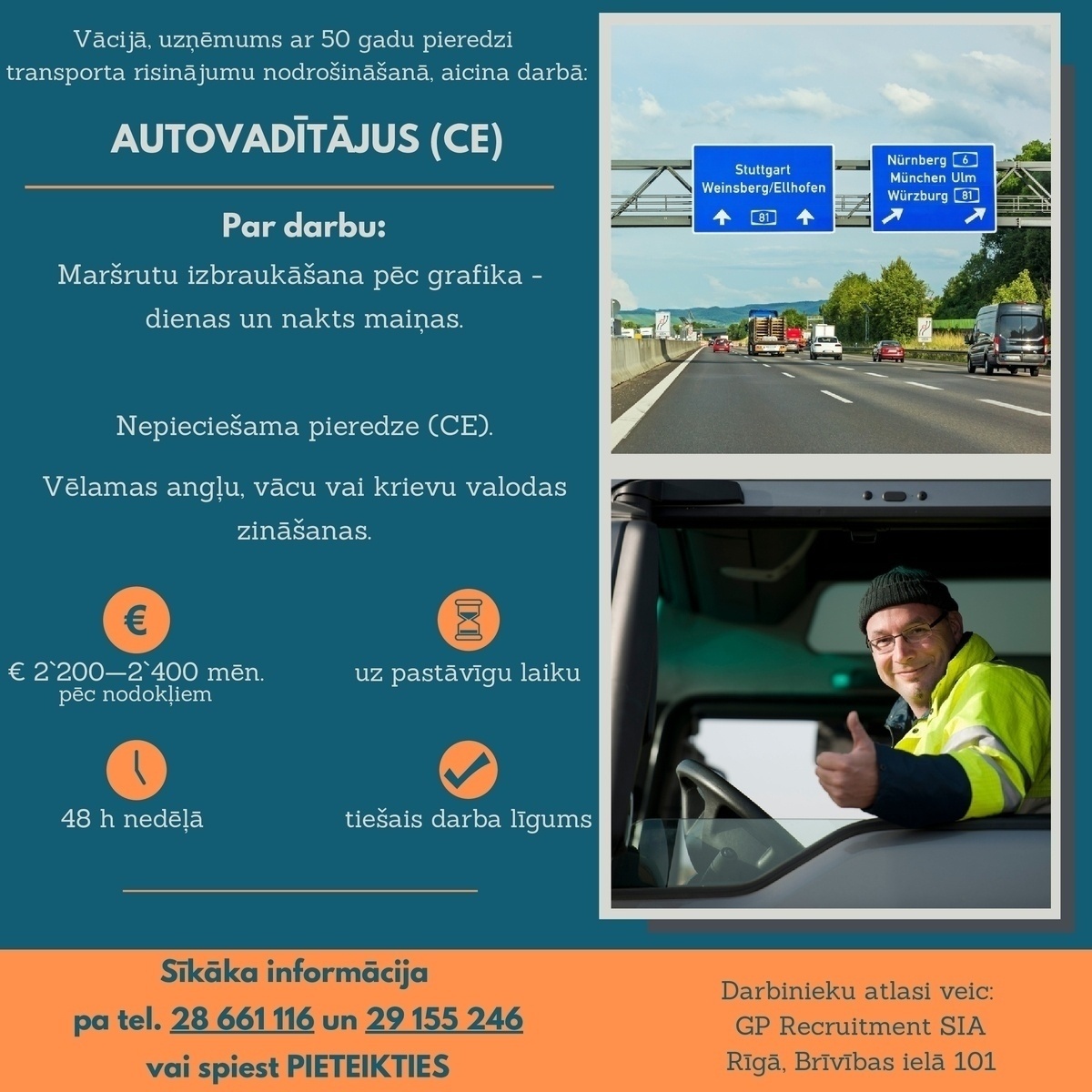 GP Recruitment, SIA Autovadītāji/-as (CE) - Vācijā