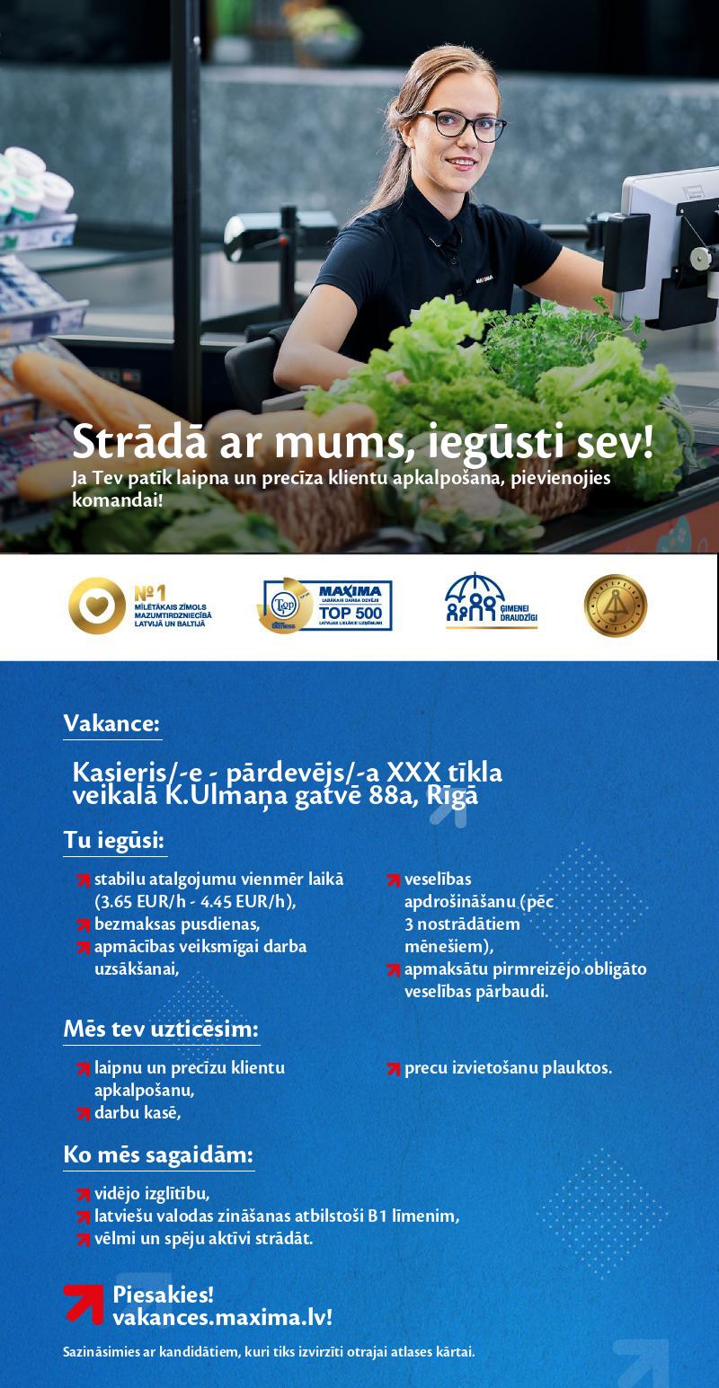 MAXIMA Latvija Kasieris/-e - pārdevējs/-a