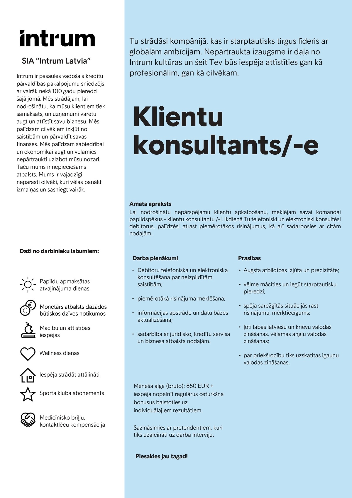 Intrum Latvia, SIA Klientu konsultants/-e