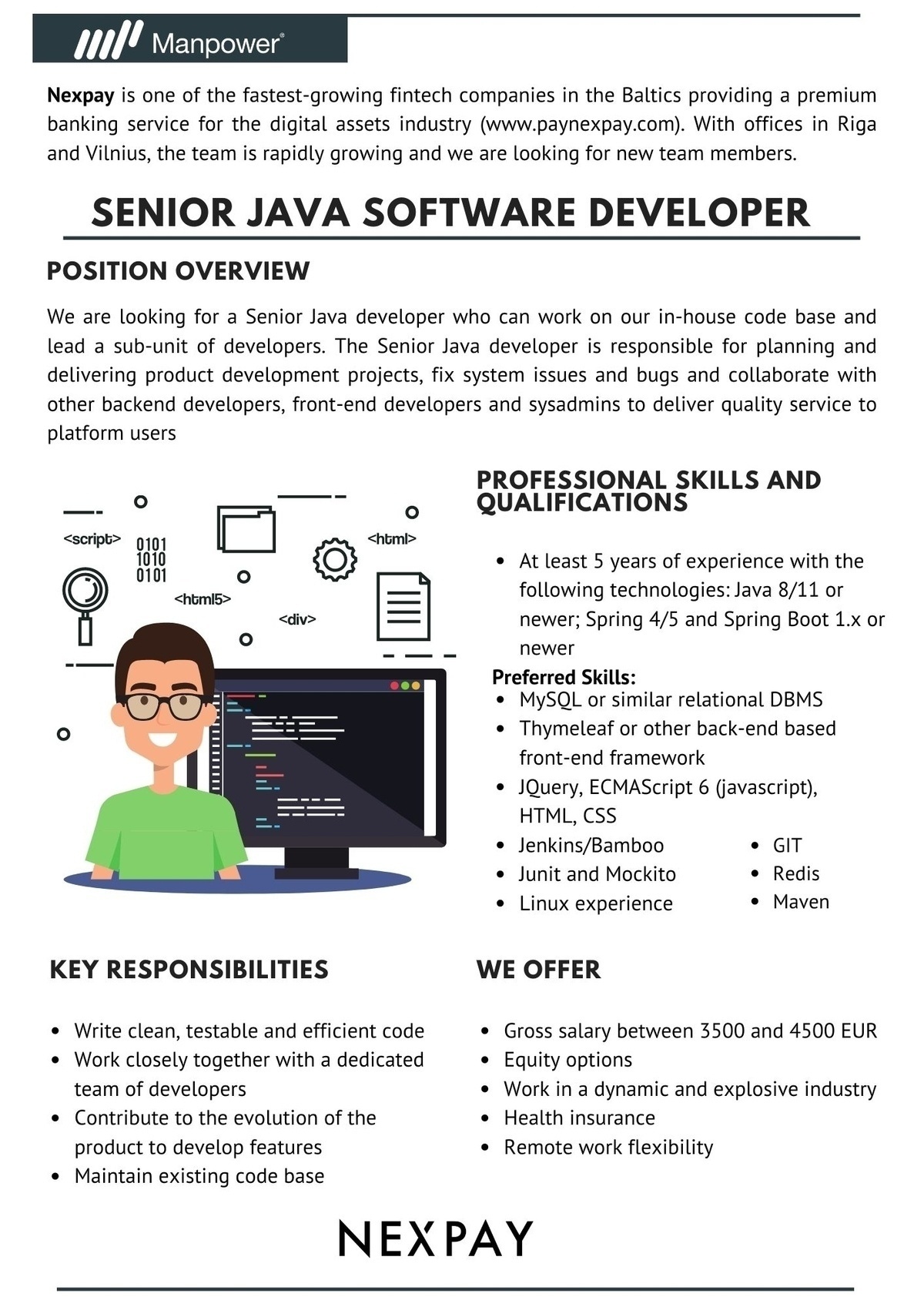 SAS "Manpower Lit" filiāle "Manpower Lit" Senior Java Software Developer