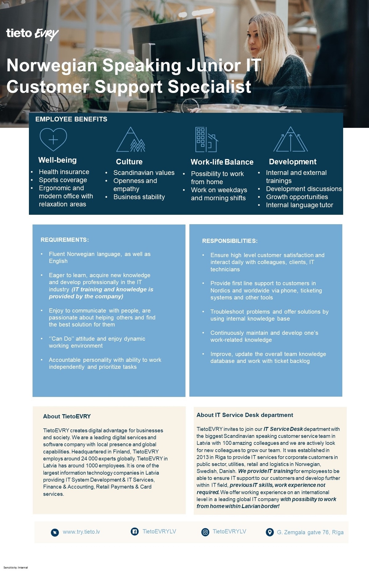 Tieto Latvia, SIA Norwegian Speaking Junior IT Customer Support Specialist