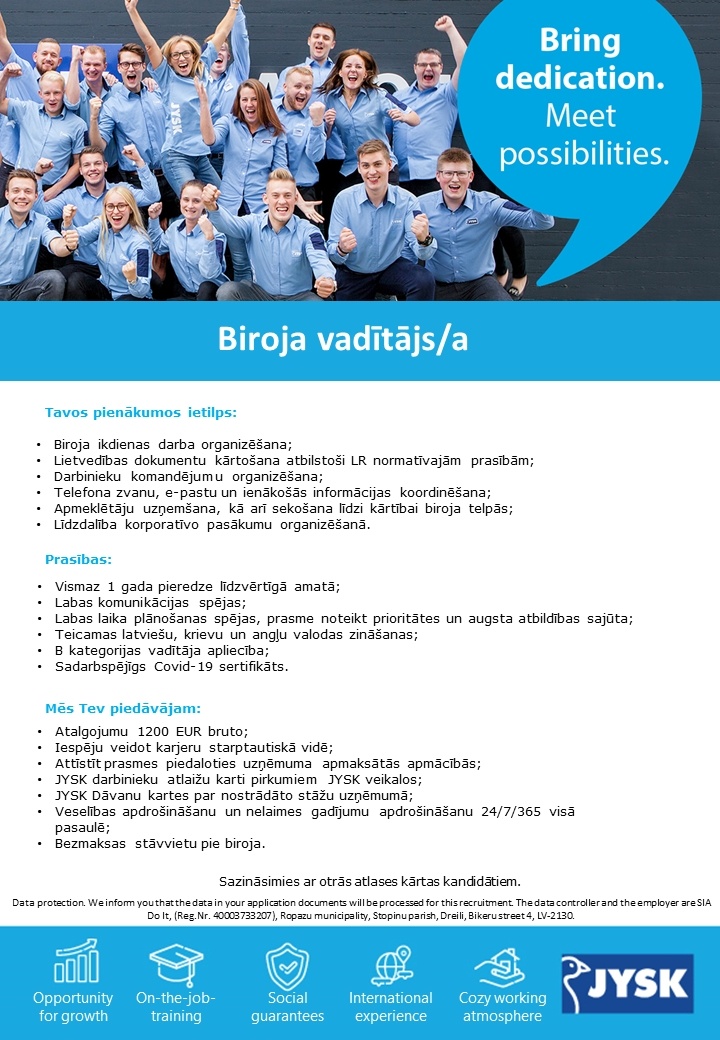 JYSK LINNEN'N FURNITURE, SIA Biroja vadītājs/-a