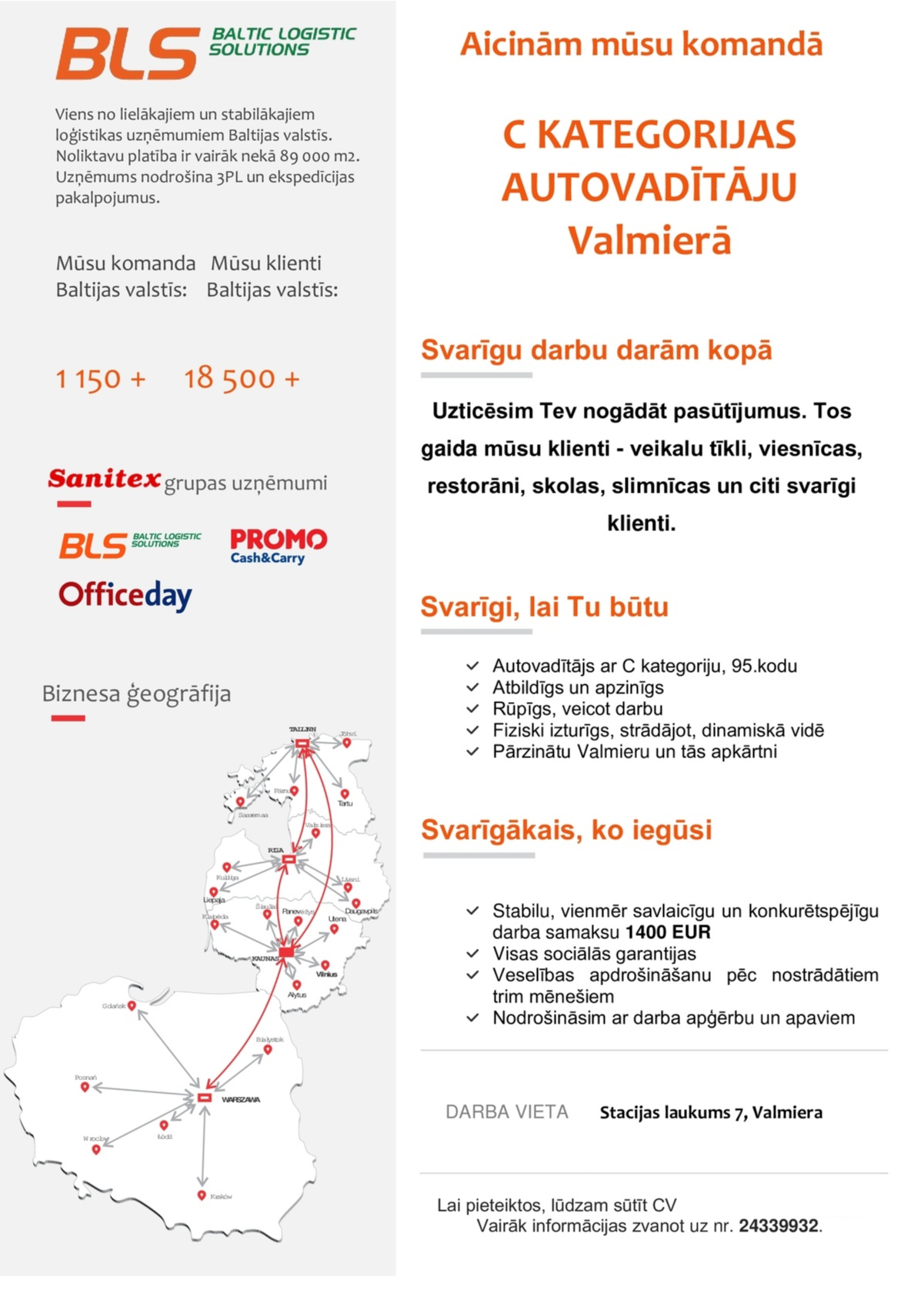 Baltic Logistic Solutions C kat. autovadītājs/-a Valmierā