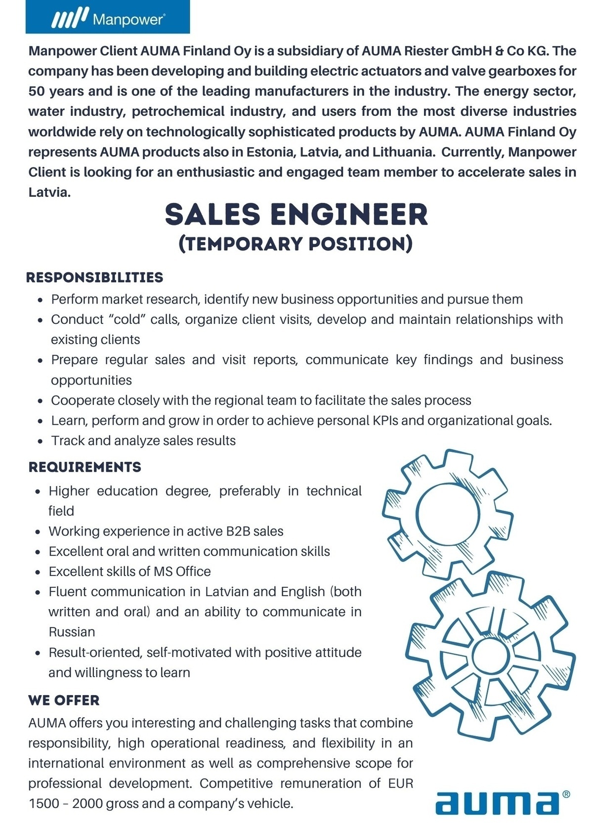 CVMarket.lv klients Sales Engineer (temporary position)