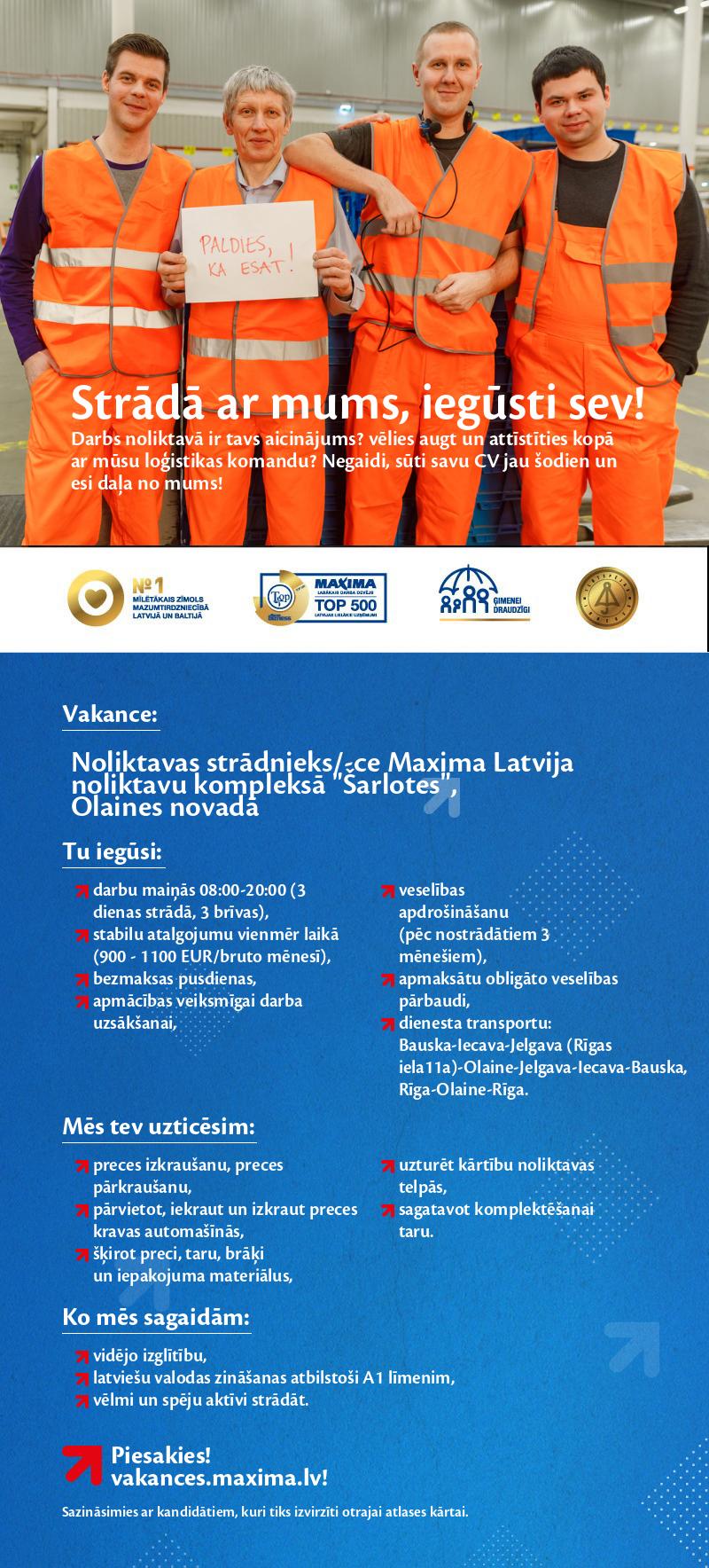 MAXIMA Latvija Noliktavas strādnieks/-ce