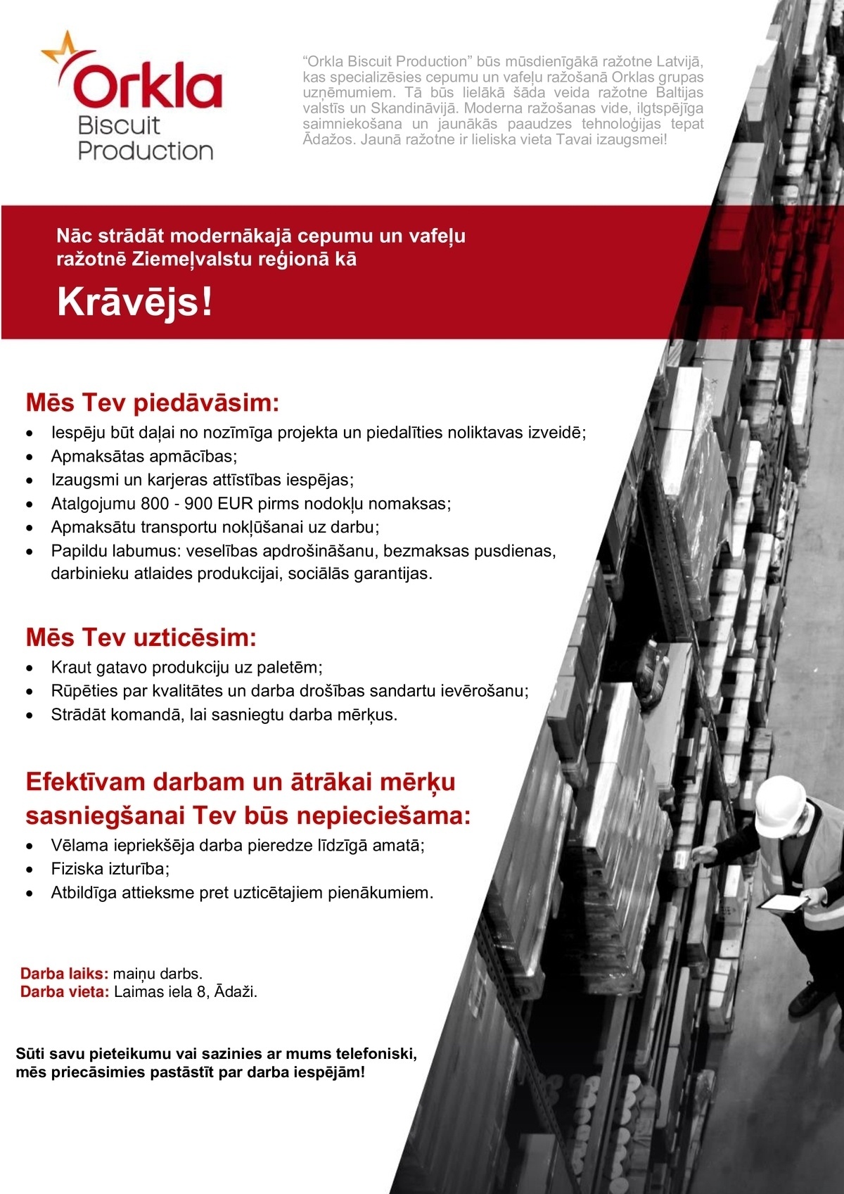 Orkla Latvija, SIA  Krāvējs/-a / Paletētājs/-a