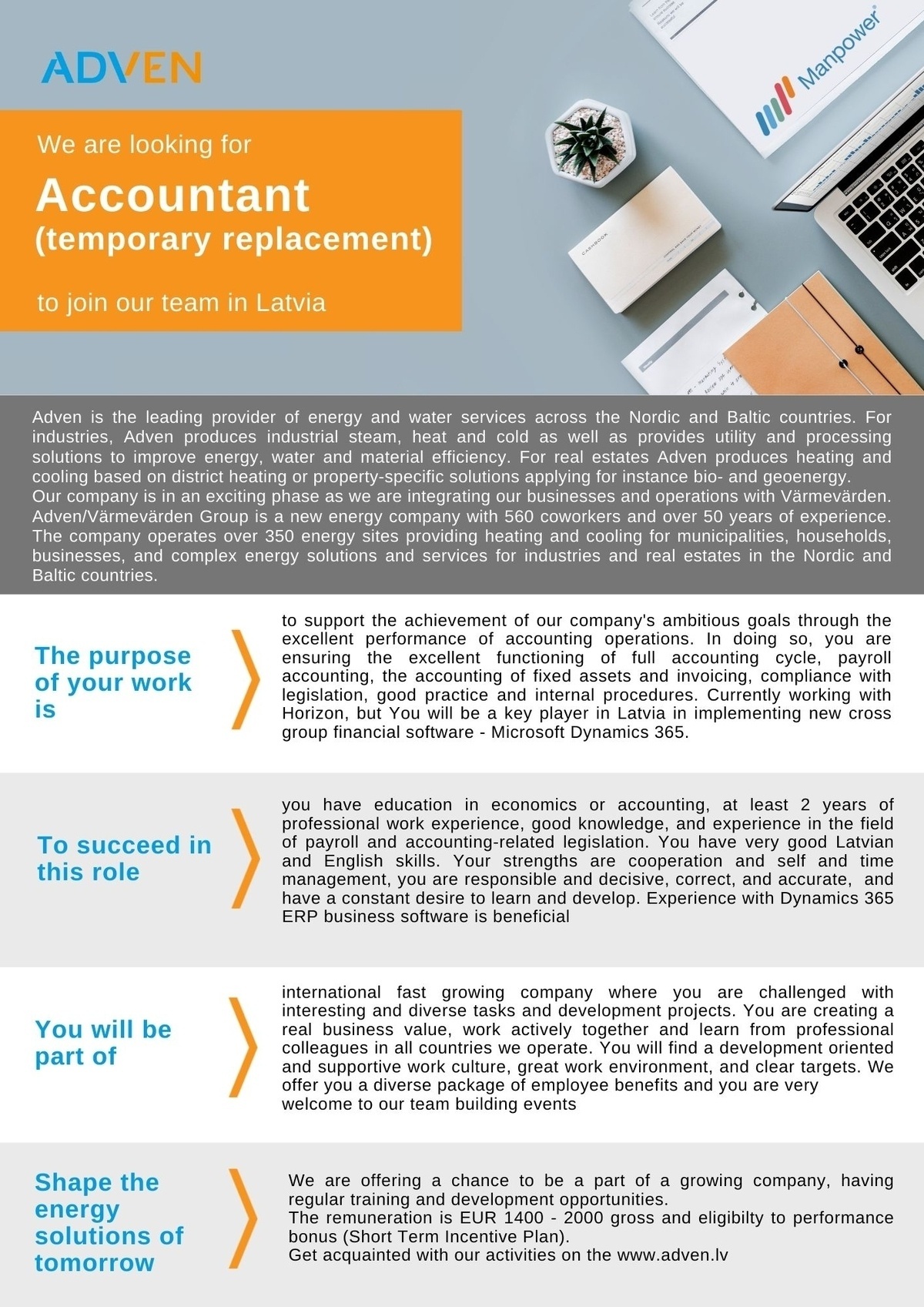 SAS "Manpower Lit" filiāle "Manpower Lit" Accountant (temporary replacement)