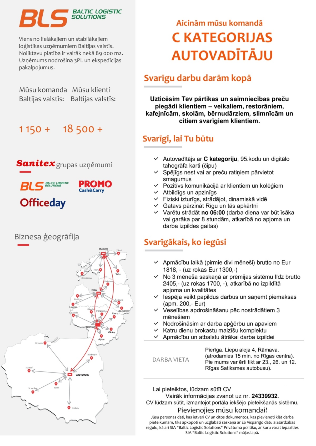 Baltic Logistic Solutions Autovadītājs/-a ar C kategoriju Rīgā