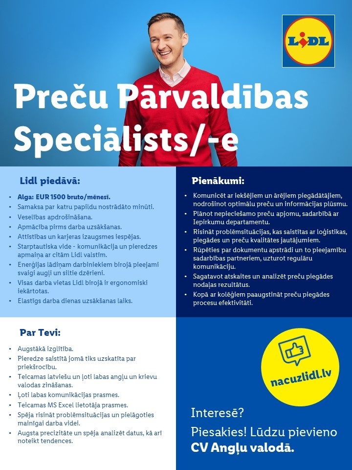 Lidl Latvija, SIA Preču pārvaldības speciālists/-e