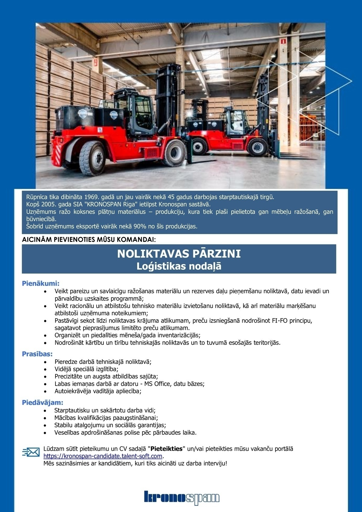 KRONOSPAN Riga, SIA Noliktavas pārzinis/-e