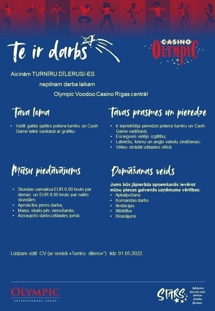Olympic Casino Latvia, SIA Turnīru dīleris/-e "Olympic Voodoo Casino" Rīga