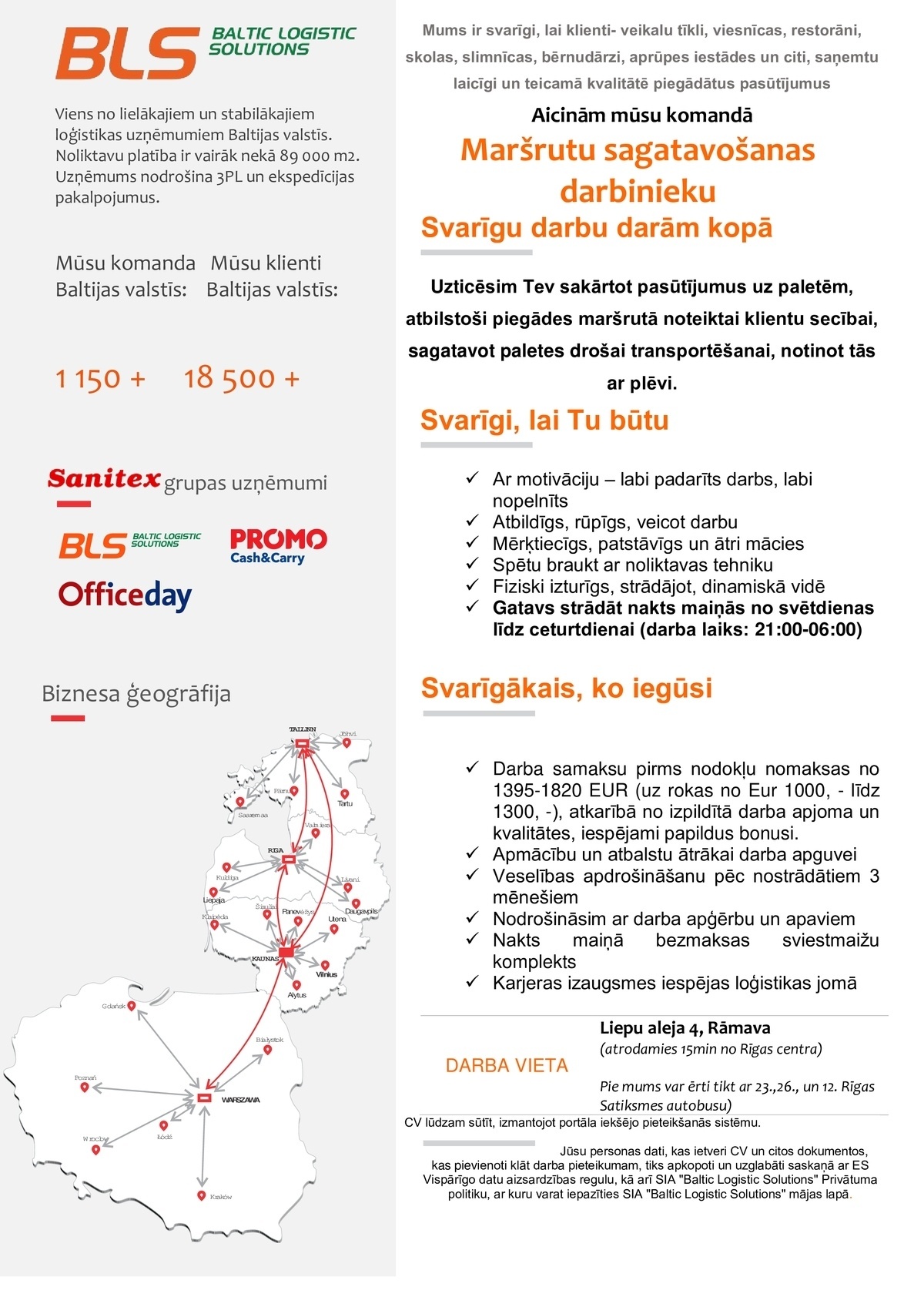 Baltic Logistic Solutions Maršrutu sagatavošanas darbinieks/-ce (nakts maiņās)