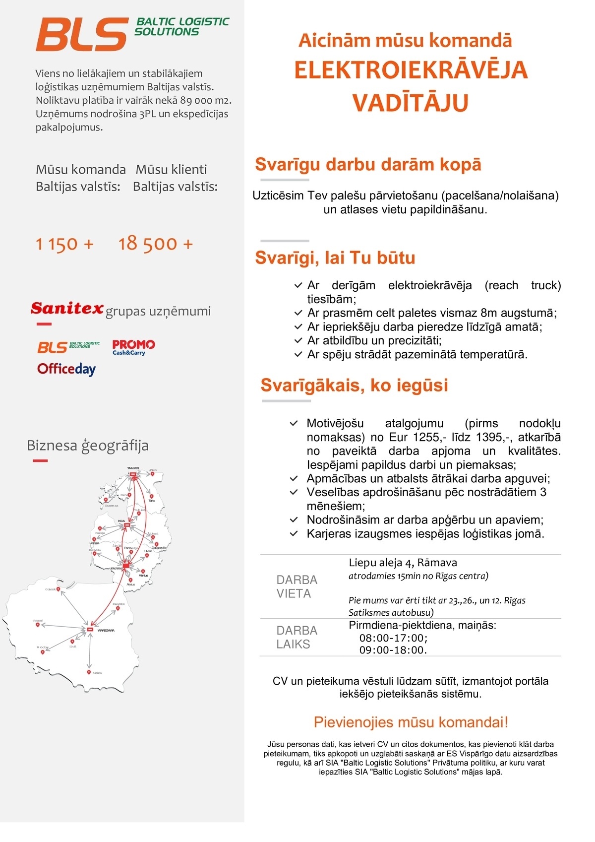 Baltic Logistic Solutions Elektroiekrāvēja vadītājs/-a