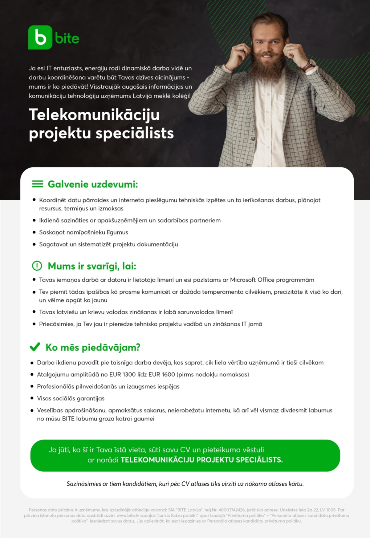 Bite Latvija, SIA Telekomunikāciju projektu speciālists/-e