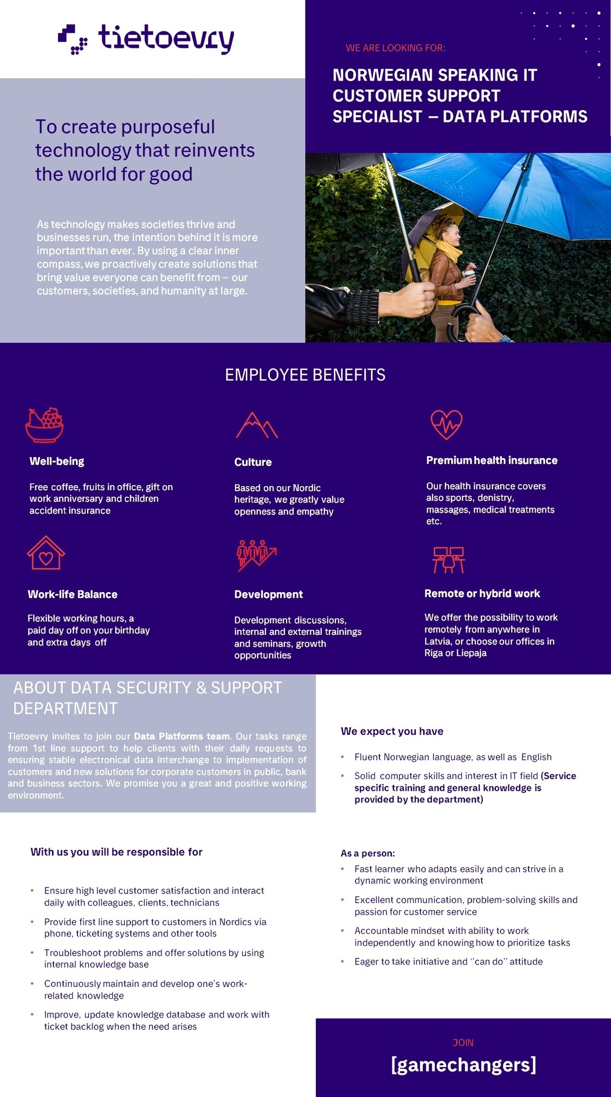 Tieto Latvia, SIA Norwegian Speaking IT Customer Support Specialist - Data Platforms