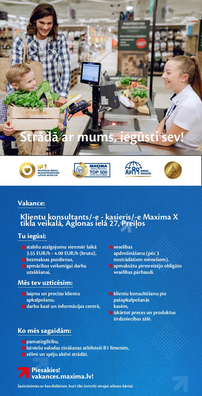 MAXIMA Latvija Klientu konsultants/-e - kasieris/-e