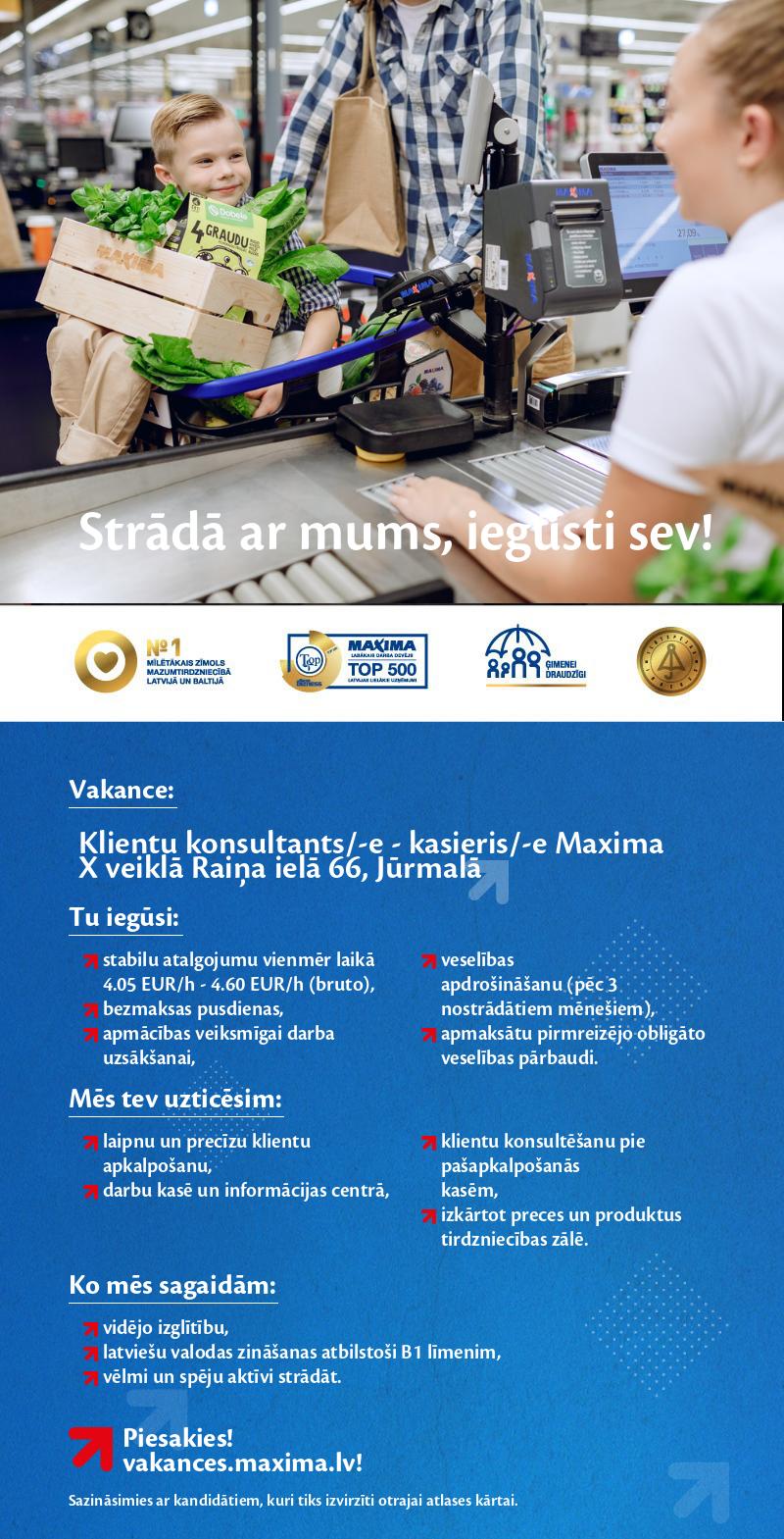 MAXIMA Latvija Klientu konsultants/-e - kasieris/-e