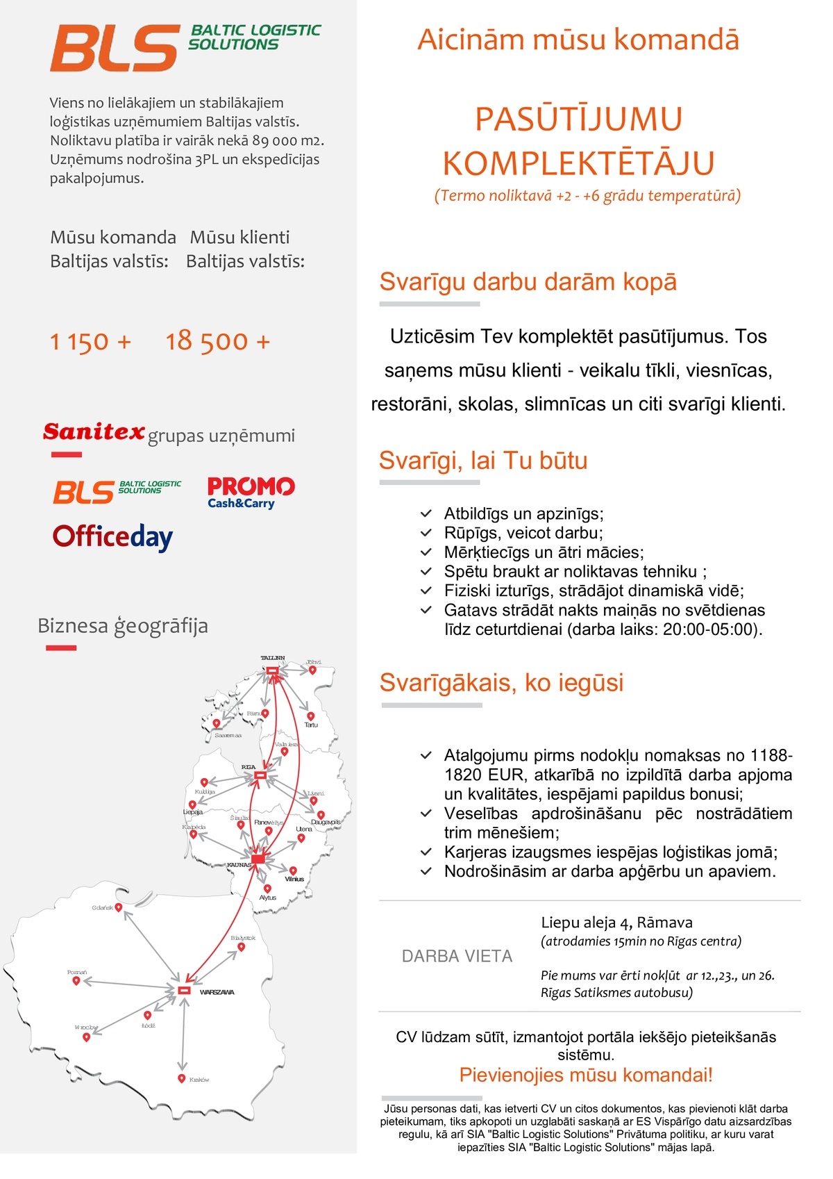 Baltic Logistic Solutions, SIA Preču komplektētājs/-a Termo noliktavā (+2 līdz +6 °C)