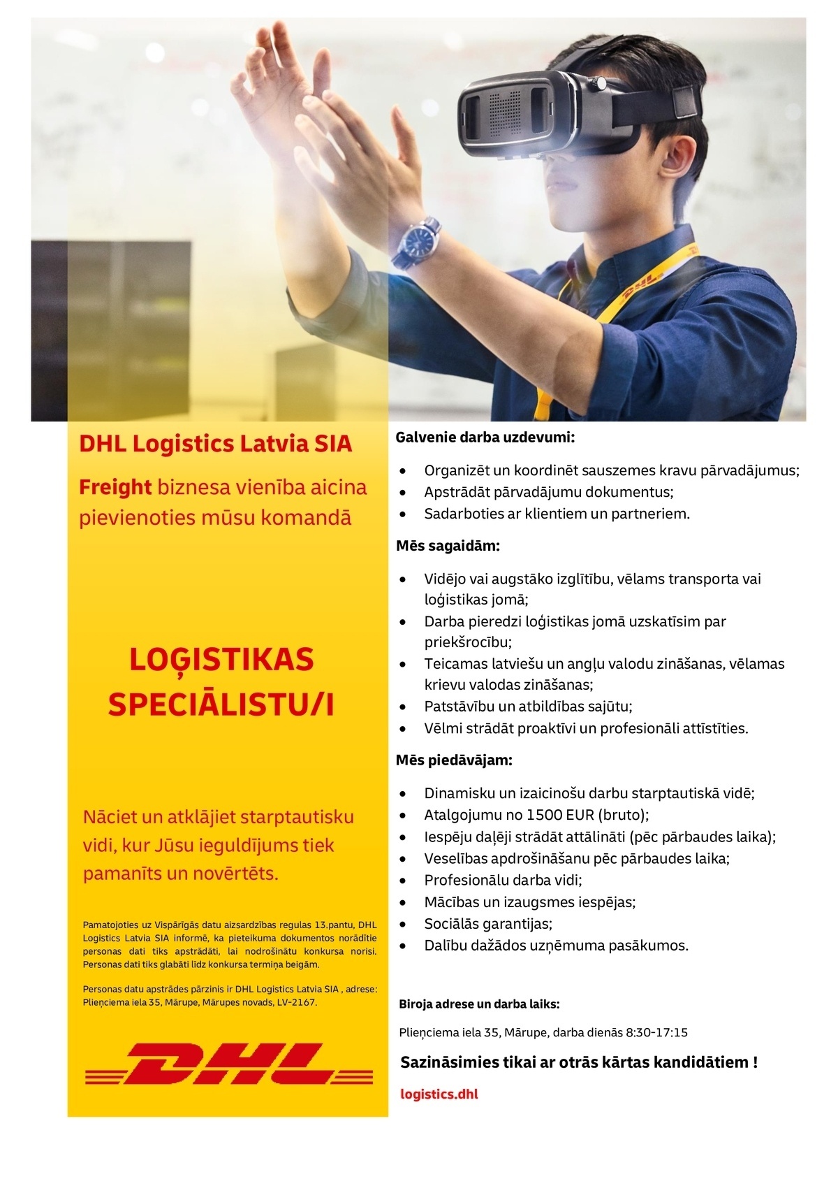 DHL Logistics Latvia, SIA Loģistikas speciālists/-e