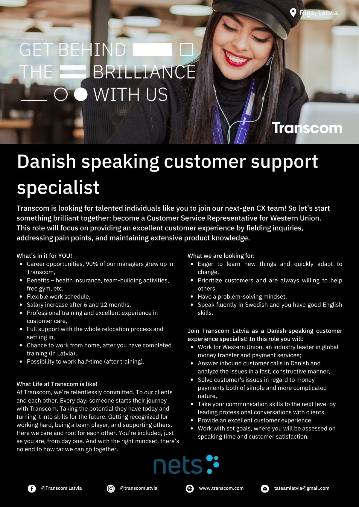 Transcom Worldwide Latvia, SIA Danish speaking customer support representative / Klientu konsultants/-e ar dāņu valodas zināšanām