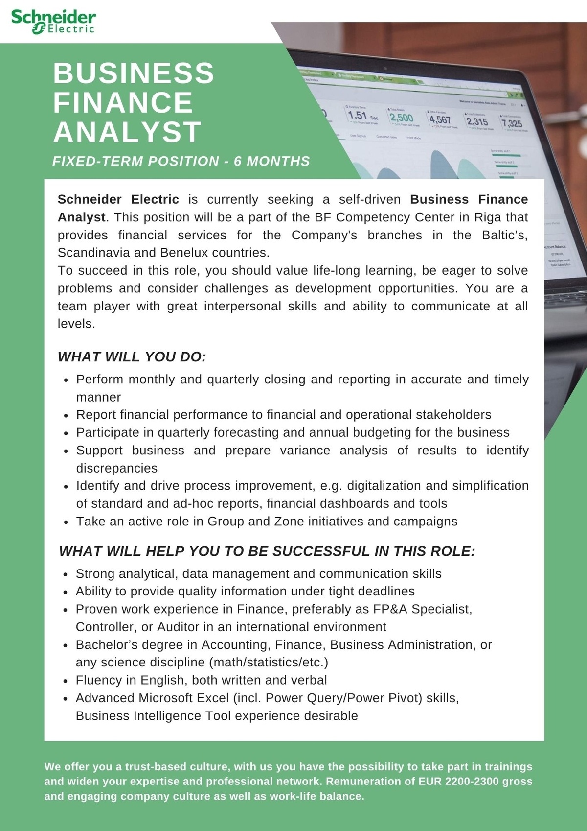 CV Market client Business Finance Analyst (fixed-term position, 6 months)