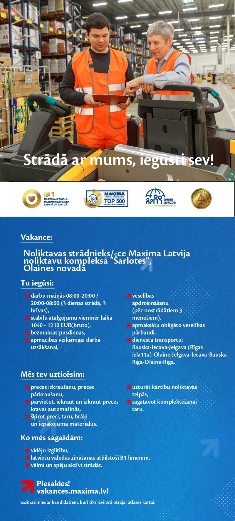 MAXIMA Latvija Noliktavas strādnieks/-ce