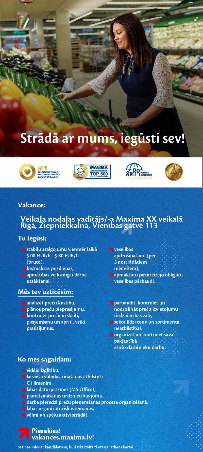 MAXIMA Latvija Veikala nodaļas vadītājs/-a