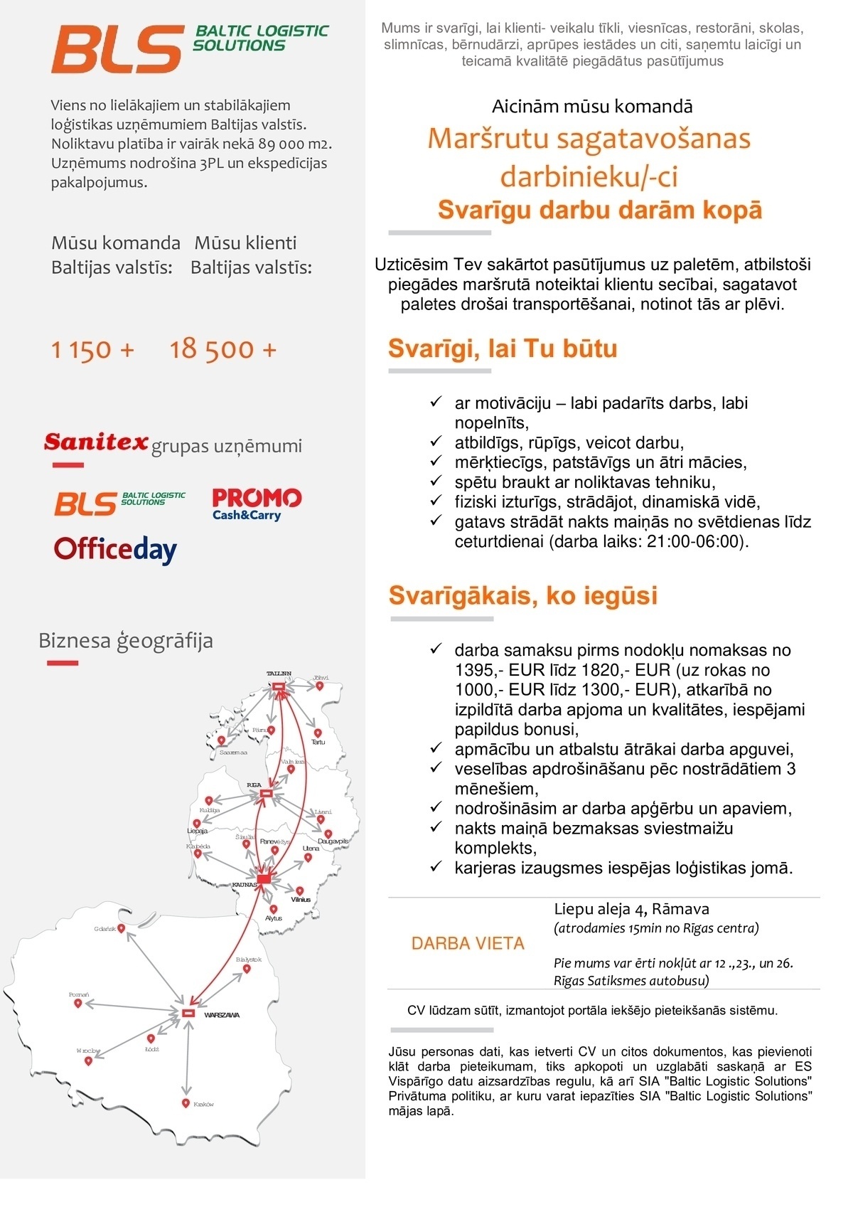 Baltic Logistic Solutions MARŠRUTU SAGATAVOŠANAS DARBINIEKS/-CE (nakts maiņā)