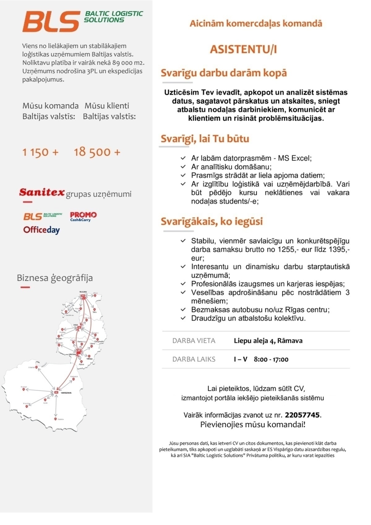 Baltic Logistic Solutions, SIA ASISTENTS/-E KOMERCDAĻĀ
