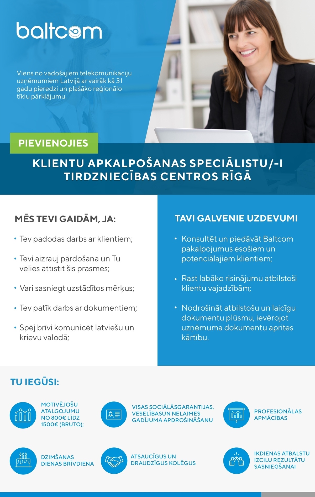 BALTCOM, SIA Klientu apkalpošanas speciālists/-e tirdzniecības centros Rīgā