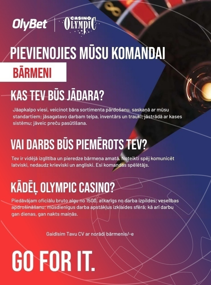 Olympic Casino Latvia, SIA Bārmenis/-e "Olympic Voodo Casino" Rīgā, Brīvības 55