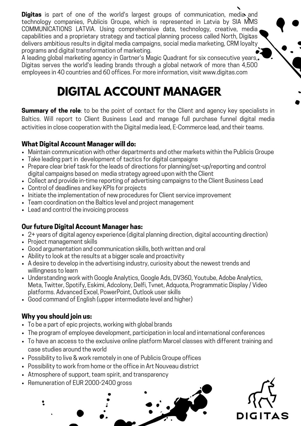 SAS "Manpower Lit" filiāle "Manpower Lit" Digital Account Manager