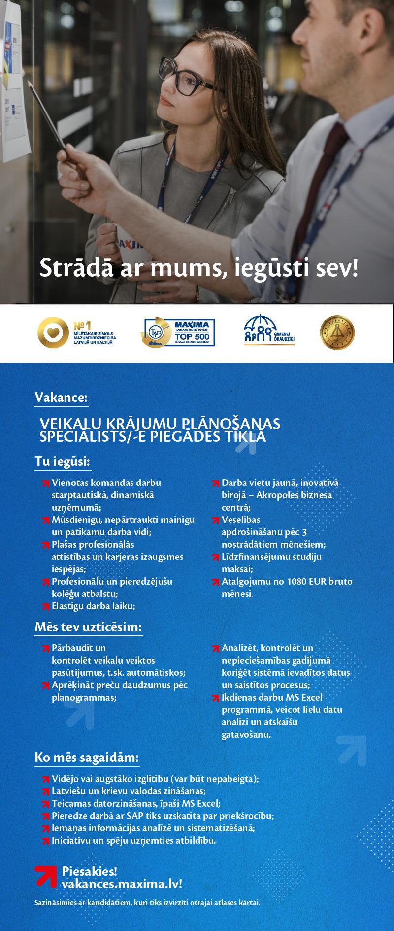 MAXIMA Latvija Veikalu krājumu plānošanas speciālists/-e