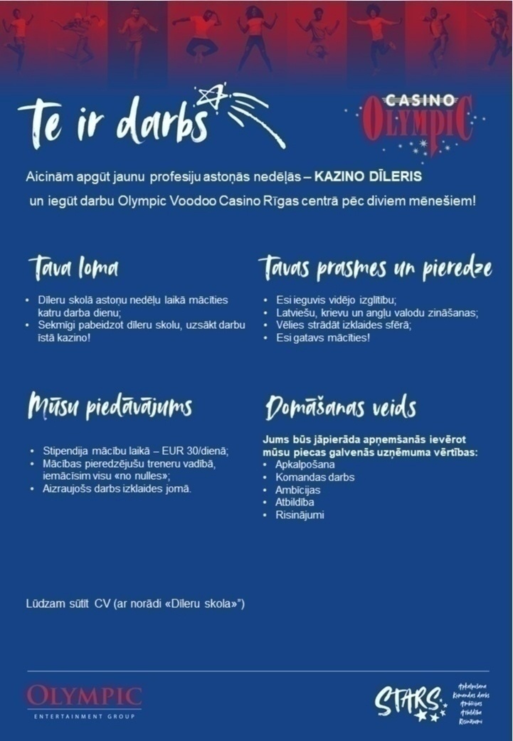 Olympic Casino Latvia, SIA Piesakies dīleru skolai "Olympic Voodoo Casino"